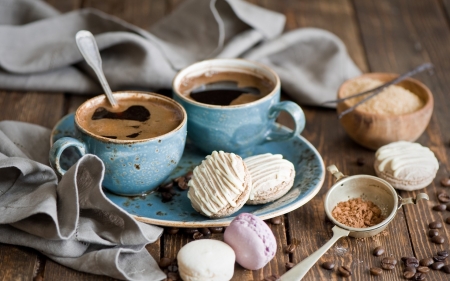 coffee-grains-towel-cookies-macaron-plate-dessert-cups-wooden-table-hd-wallpaper-1680x1050